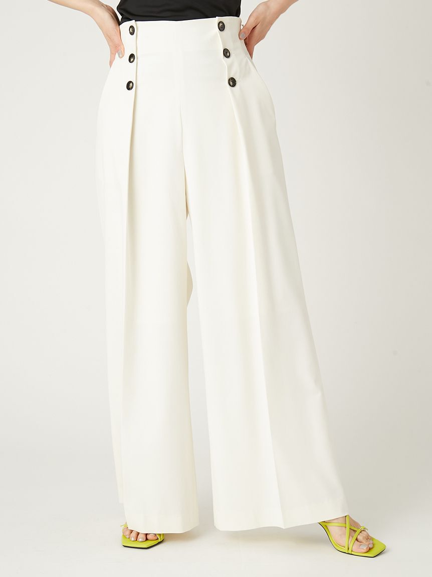 FRAY I.D「ハイウエストタックワイドマリンパンツ／ウォッシャブル・UVカット・防シワ」|チノ|