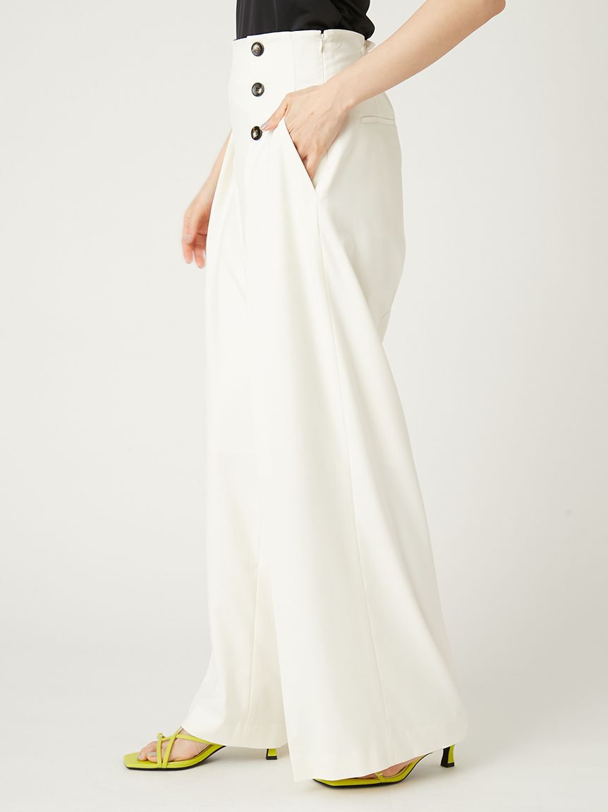 FRAY I.D「ハイウエストタックワイドマリンパンツ／ウォッシャブル・UVカット・防シワ」|チノ|