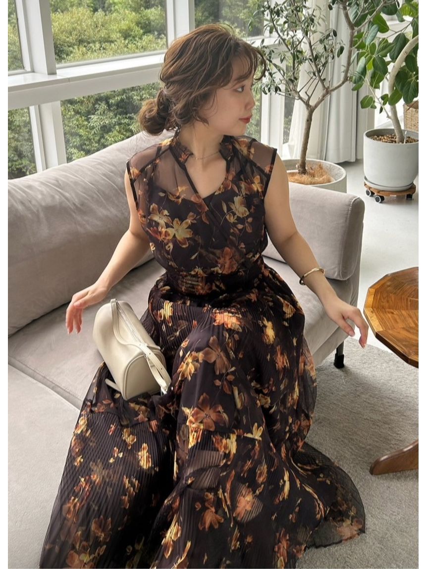 FRAY I.D「【00サイズ】シアーフラワープリーツワンピース」|ワンピース|BRW