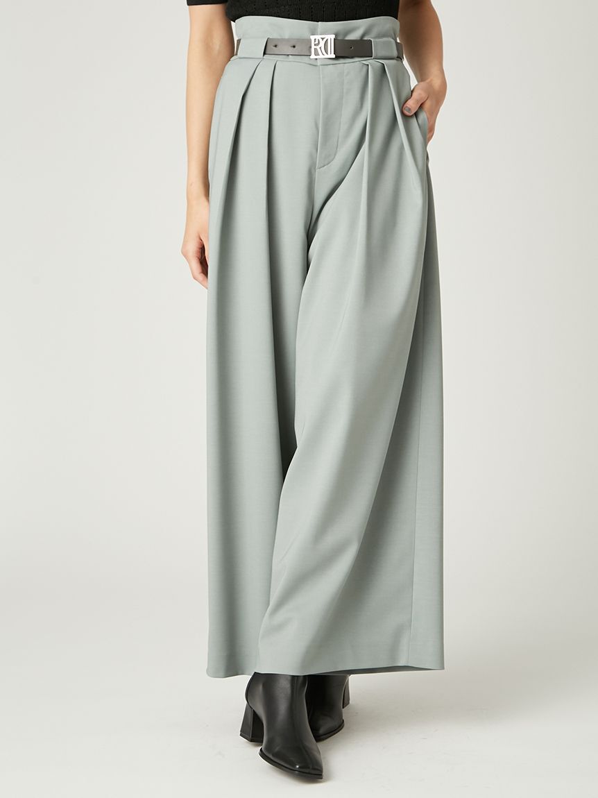 FRAY I.D「ベルト付きタックワイドパンツ」|チノ|