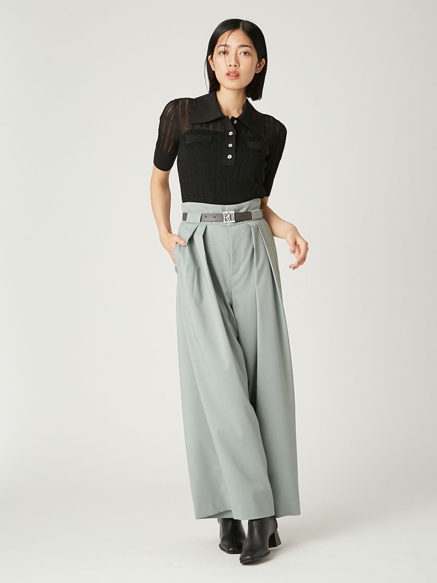 FRAY I.D「ベルト付きタックワイドパンツ」|チノ|