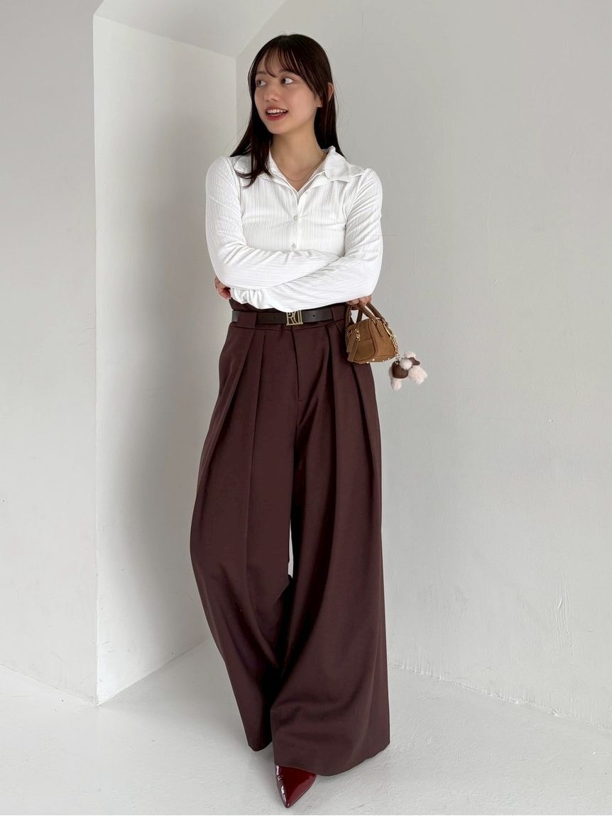 FRAY I.D「ベルト付きタックワイドパンツ」|チノ|