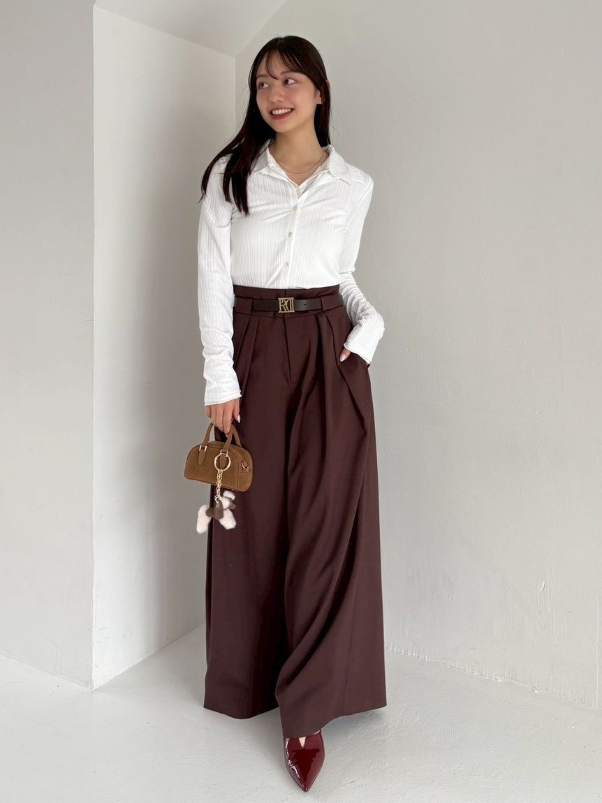 FRAY I.D「ベルト付きタックワイドパンツ」|チノ|