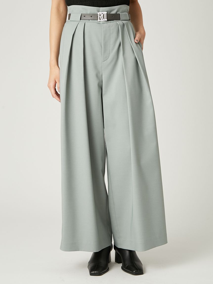 FRAY I.D「ベルト付きタックワイドパンツ」|チノ|