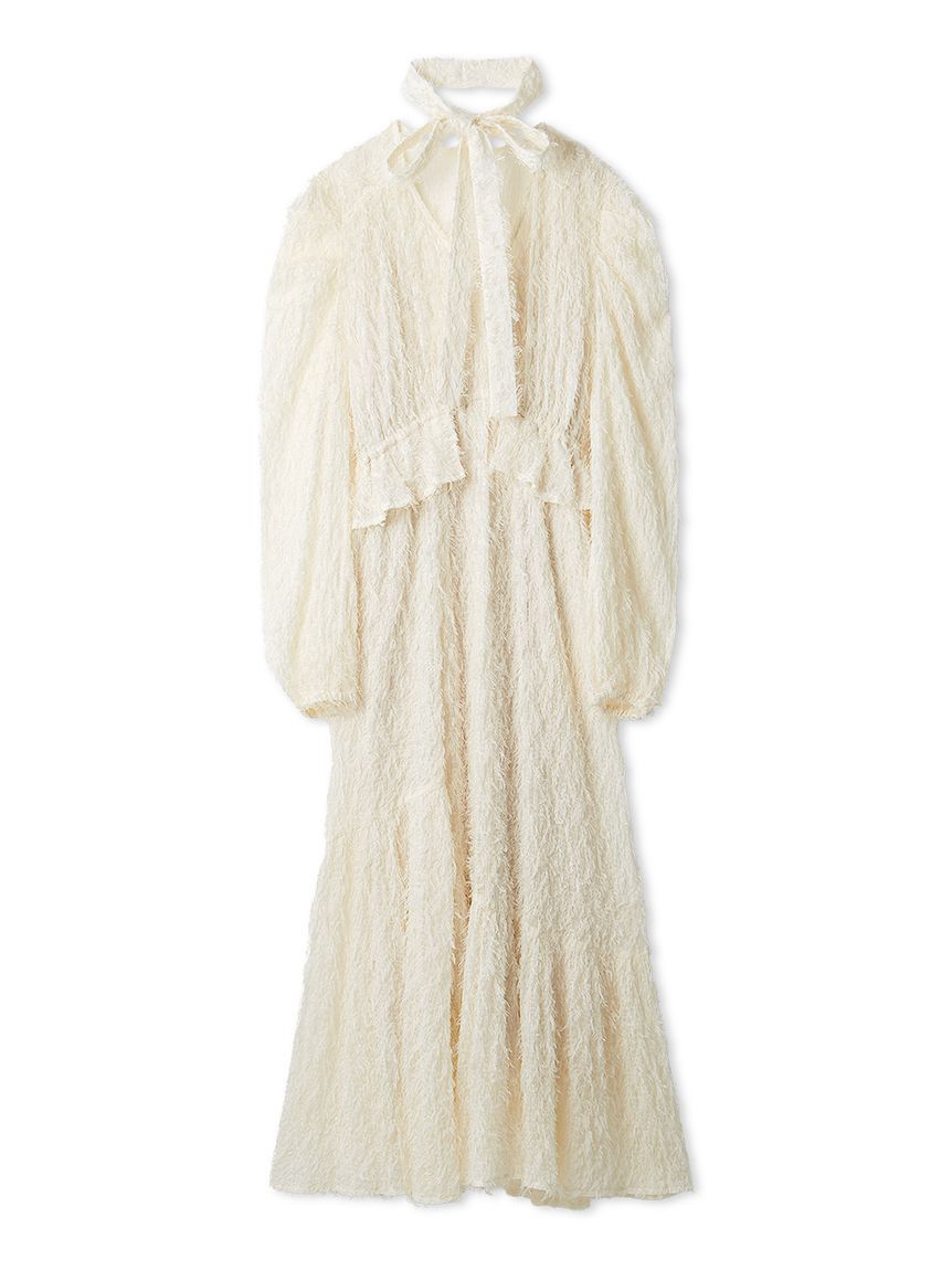 LILY BROWN「【WEB限定00サイズ】ボウタイ付きフリンジジャガードペプラムワンピース」|ワンピース|