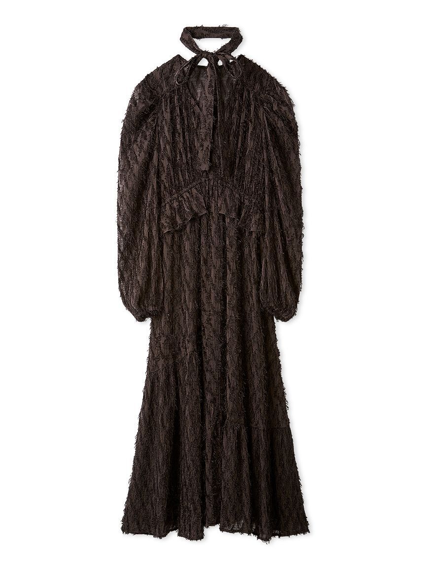 LILY BROWN「【WEB限定00サイズ】ボウタイ付きフリンジジャガードペプラムワンピース」|ワンピース|