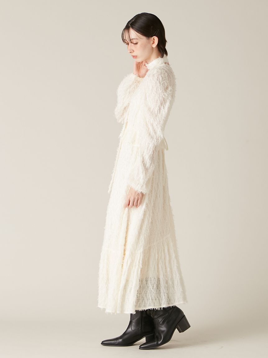 LILY BROWN「【WEB限定00サイズ】ボウタイ付きフリンジジャガードペプラムワンピース」|ワンピース|