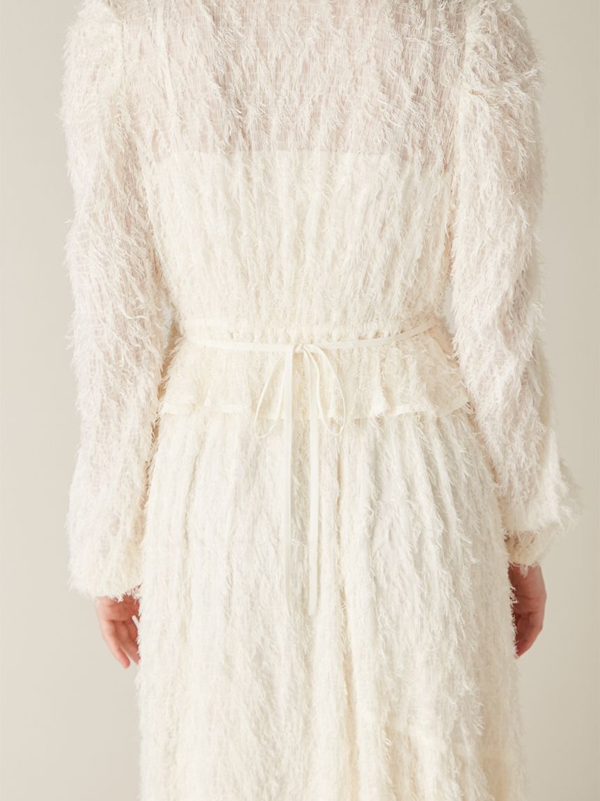 LILY BROWN「【WEB限定00サイズ】ボウタイ付きフリンジジャガードペプラムワンピース」|ワンピース|