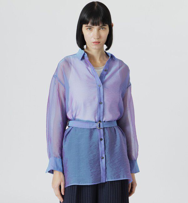  「【手洗い可】シャンブルオーガンシアーシャツ」|シャツ・ブラウス|サックスブルー