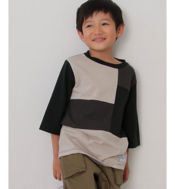 ikka kids「7分袖リップル切り替えTシャツ（120~160cm）」|Tシャツ・カットソー|ブラック