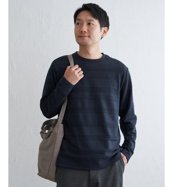 IKKA LOUNGE「ランダムリップルボーダーロンT」|Tシャツ・カットソー|ネイビーブルー