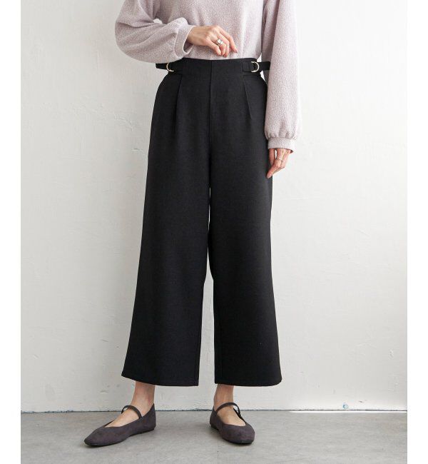 ikka「サイドベルトワイドパンツ」|その他|ブラック