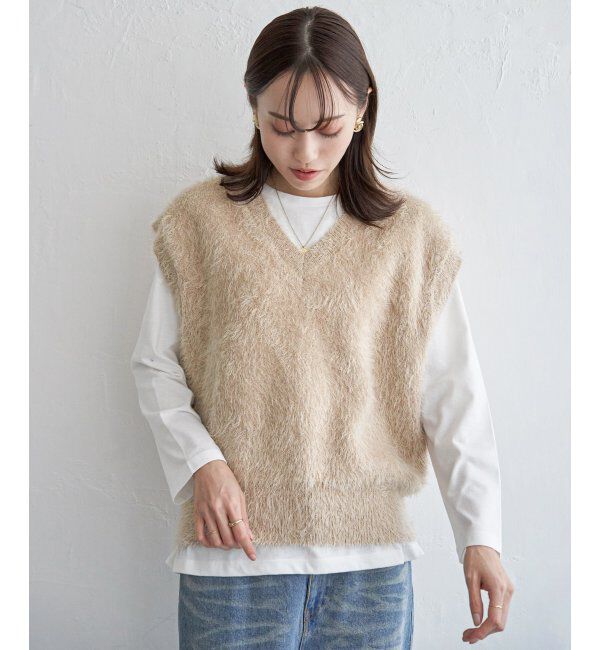 ikka「フェザーVネックベスト」|ニット・セーター|