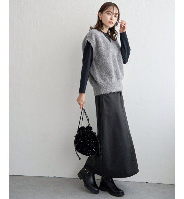 ikka「フェザーVネックベスト」|ニット・セーター|