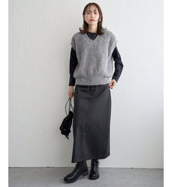 ikka「フェザーVネックベスト」|ニット・セーター|