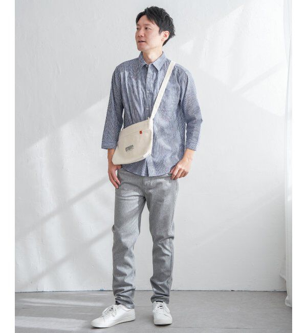 ikka「【吸水速乾】7分袖イージーケアリネンストライプシャツ」|シャツ・ブラウス|