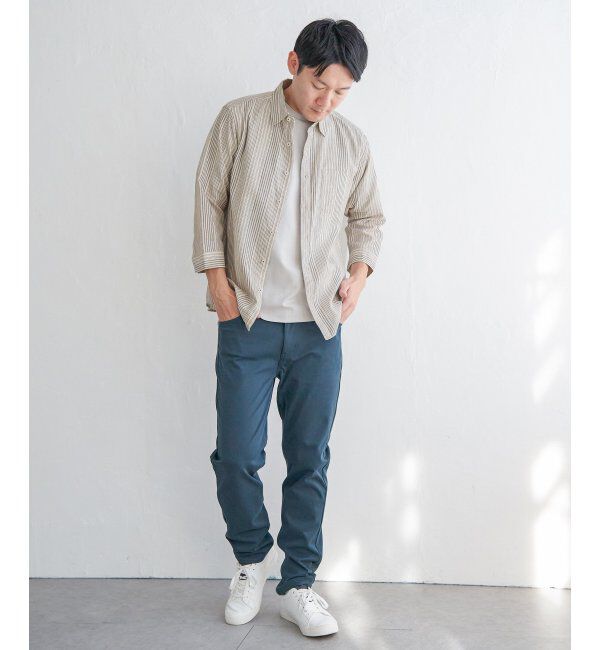 ikka「【吸水速乾】7分袖イージーケアリネンストライプシャツ」|シャツ・ブラウス|