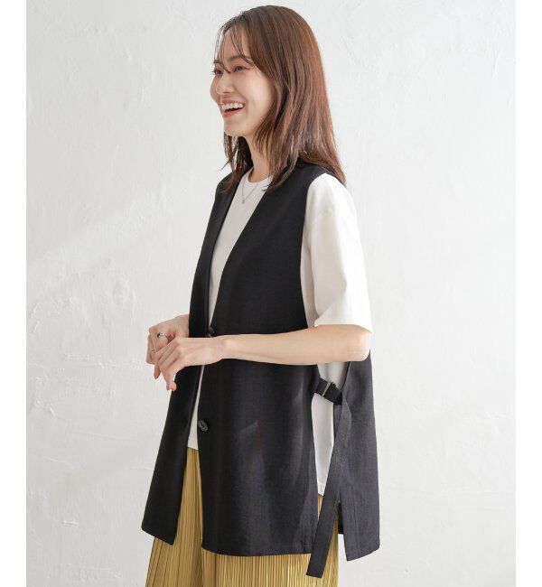 ikka「ノーカラーサイドスリットジレ」|ダウンベスト・ベスト|
