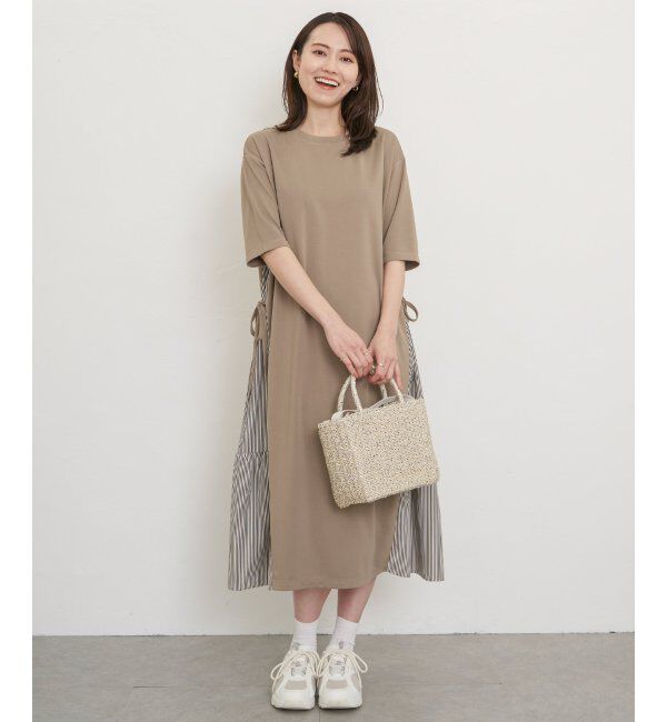 ikka「異素材切り替えサイドリボンワンピース」|ワンピース|