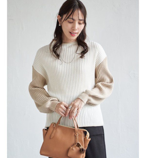 ikka「袖配色ワイドリブニットプルオーバー」|プルオーバー|