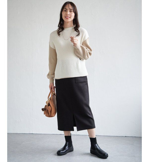 ikka「袖配色ワイドリブニットプルオーバー」|プルオーバー|