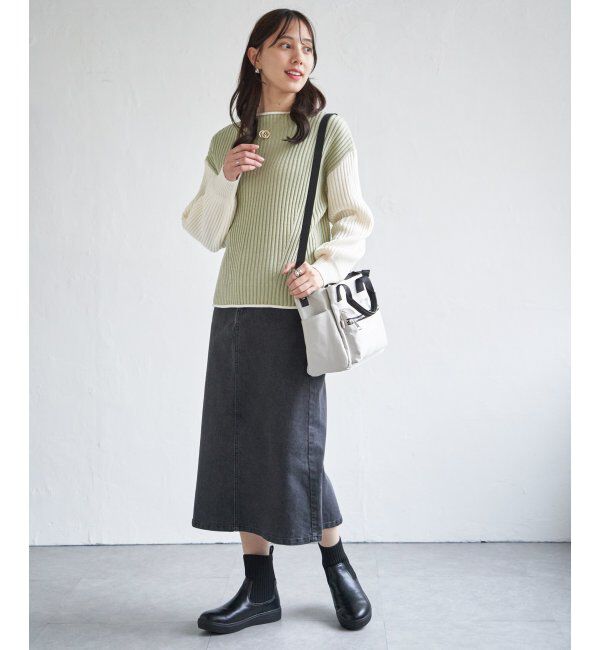 ikka「袖配色ワイドリブニットプルオーバー」|プルオーバー|