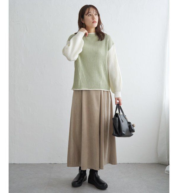 ikka「袖配色ワイドリブニットプルオーバー」|プルオーバー|