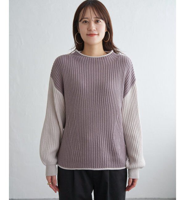 ikka「袖配色ワイドリブニットプルオーバー」|プルオーバー|