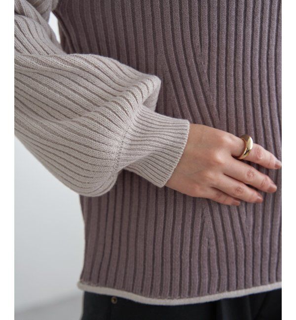 ikka「袖配色ワイドリブニットプルオーバー」|プルオーバー|