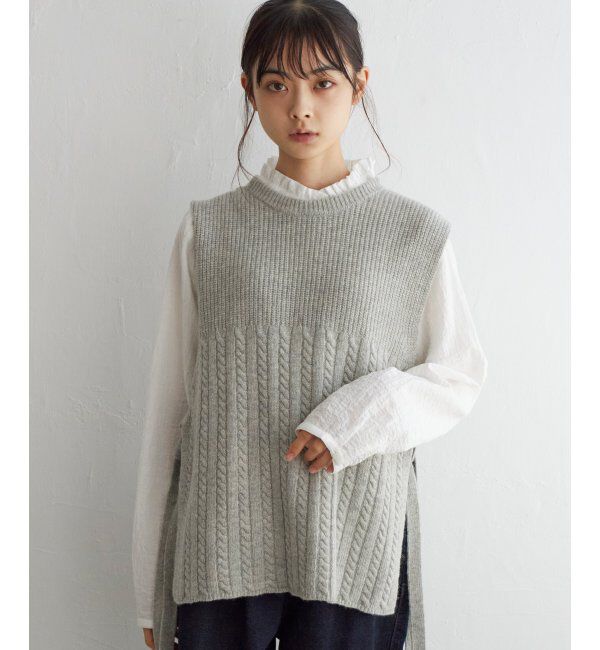 Lbc with Life「ウール混サイドリボンケーブルベスト」|ニット・セーター|ライトグレイ
