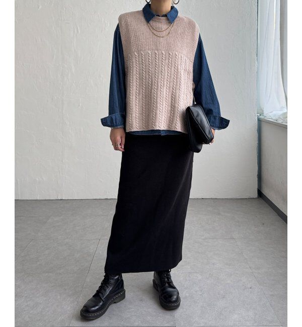 Lbc with Life「ウール混サイドリボンケーブルベスト」|ニット・セーター|