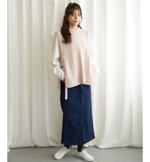 Lbc with Life「ウール混サイドリボンケーブルベスト」|ニット・セーター|