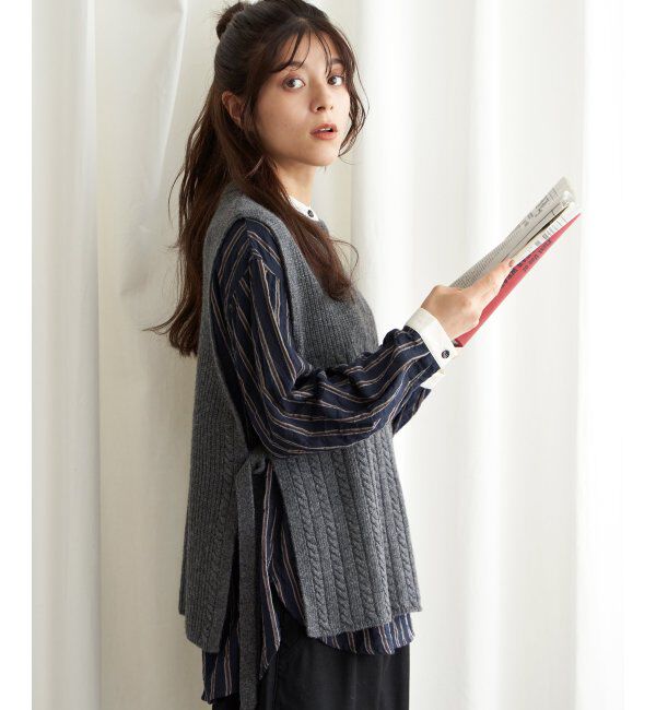 Lbc with Life「ウール混サイドリボンケーブルベスト」|ニット・セーター|