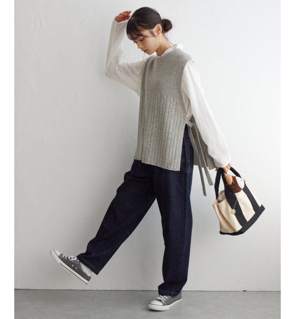 Lbc with Life「ウール混サイドリボンケーブルベスト」|ニット・セーター|