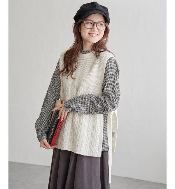 Lbc with Life「ウール混サイドリボンケーブルベスト」|ニット・セーター|