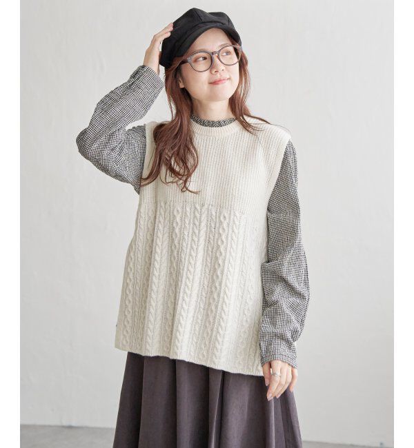 Lbc with Life「ウール混サイドリボンケーブルベスト」|ニット・セーター|