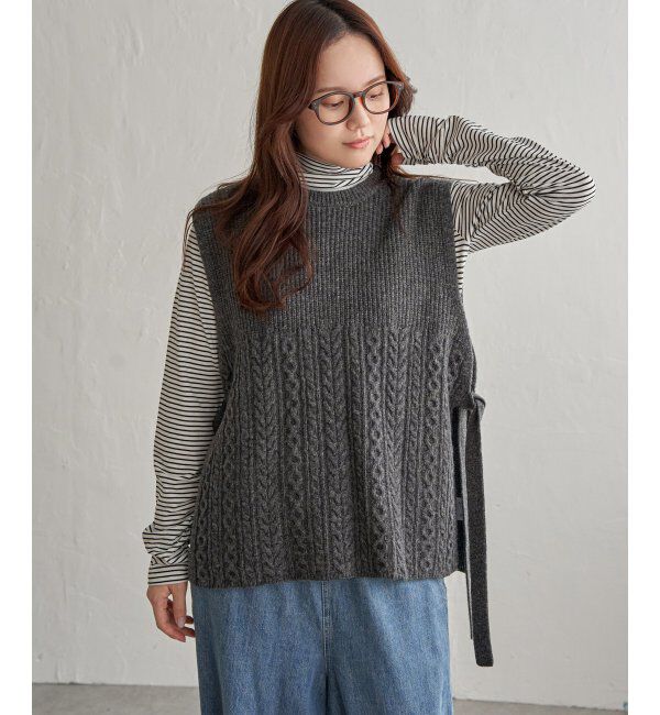 Lbc with Life「ウール混サイドリボンケーブルベスト」|ニット・セーター|