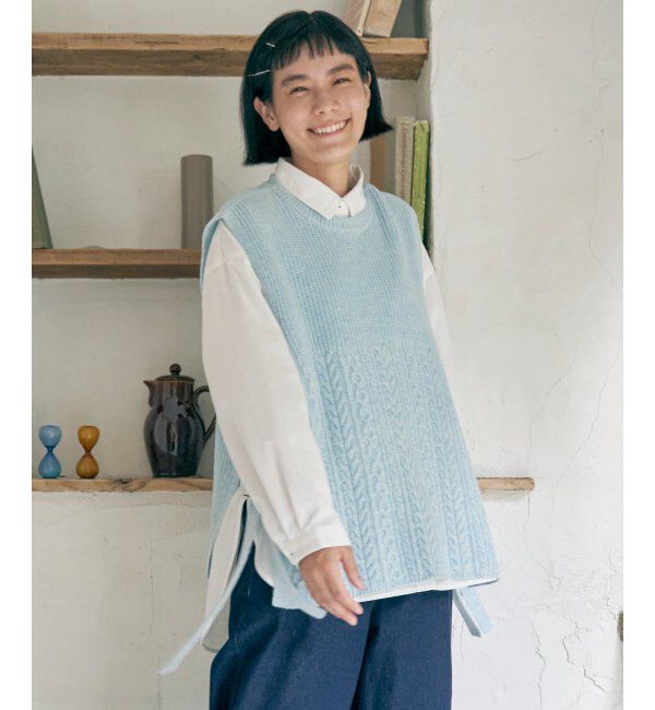 Lbc with Life「ウール混サイドリボンケーブルベスト」|ニット・セーター|ライトブルー