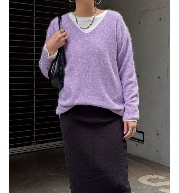Lbc with Life「アンゴラコンVネックニット」|カーディガン|パープル