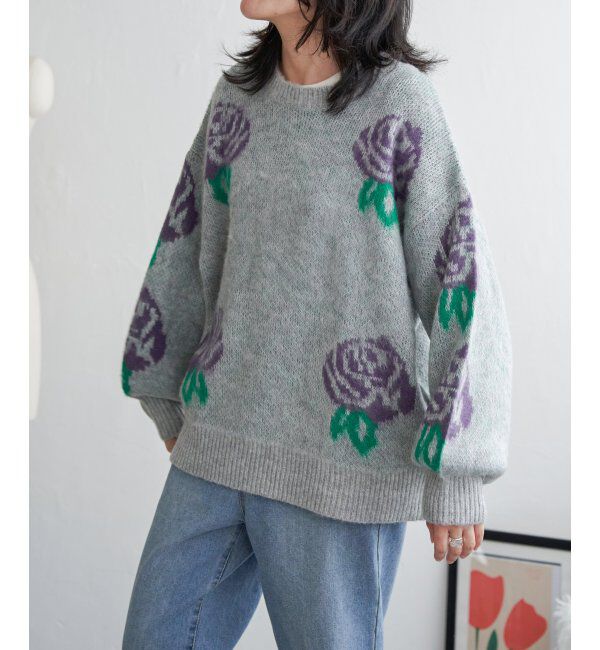 VENCE share style「花柄ジャガードニット」|ニット・セーター|グレー