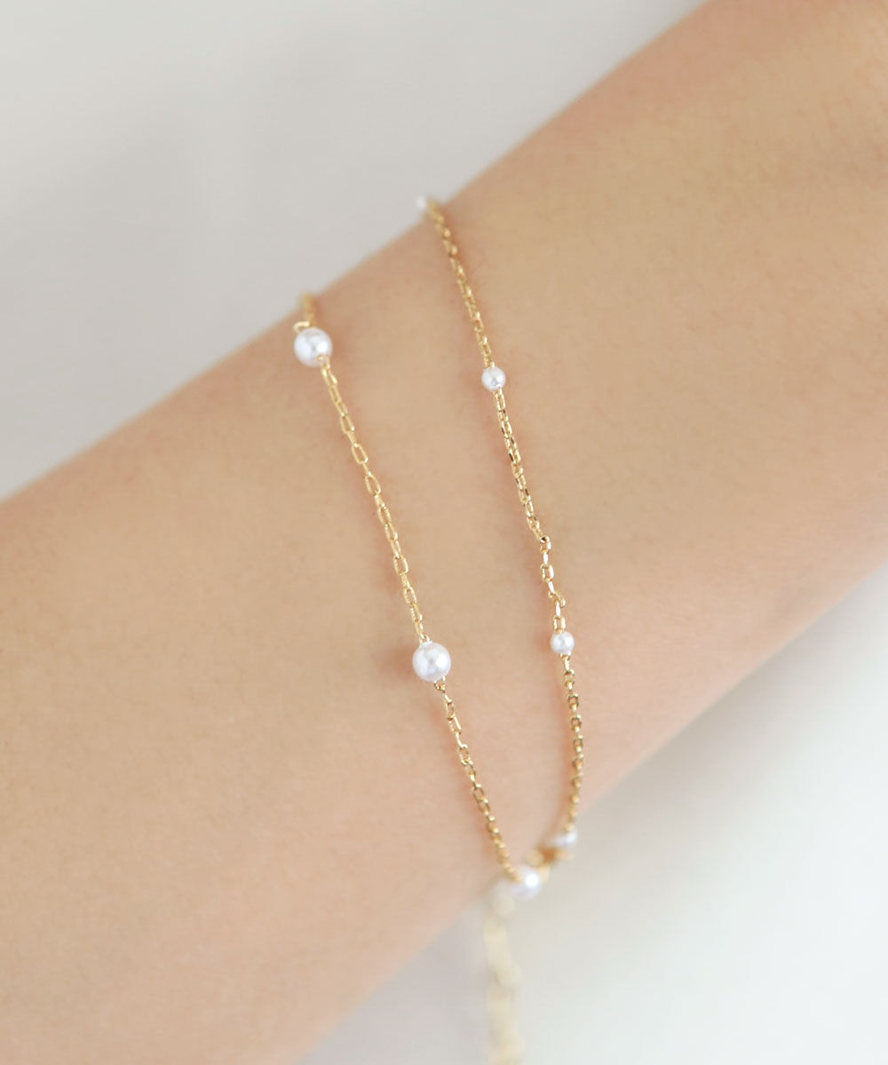 colleca la「粒パールとチェーンの2連ブレスレット」|ブレスレット・バングル|ゴールド