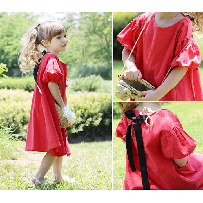 BACKYARD FAMILY「Rora ワンピース キッズ 通販 ローラ ワンピ ナチューラ 半袖 パフスリーブ 無地」|その他|