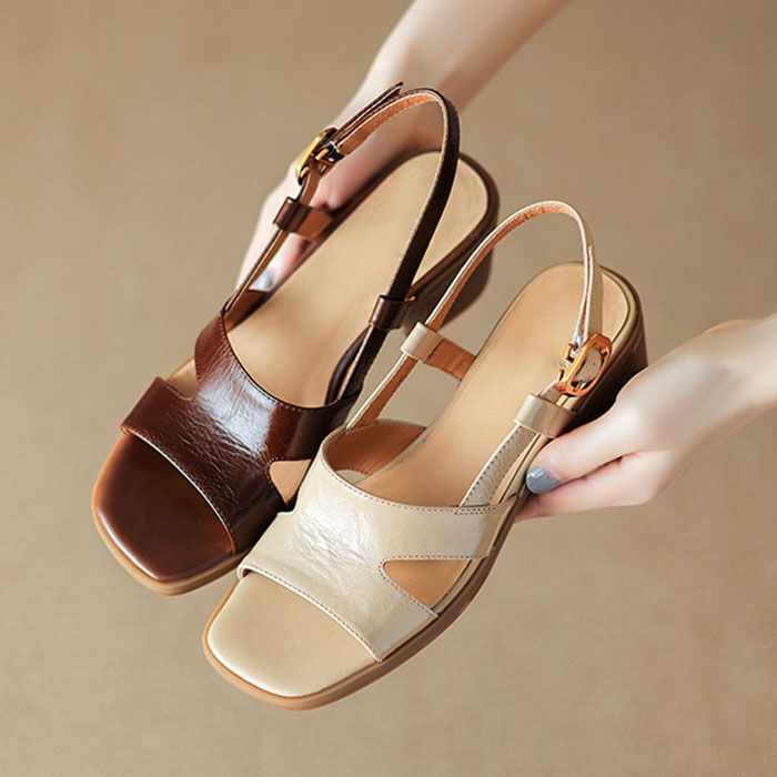 BACKYARD FAMILY「サンダル レディース 通販 オープントゥ ヒールサンダル チャンキーヒール スクエアトゥ」|サンダル|