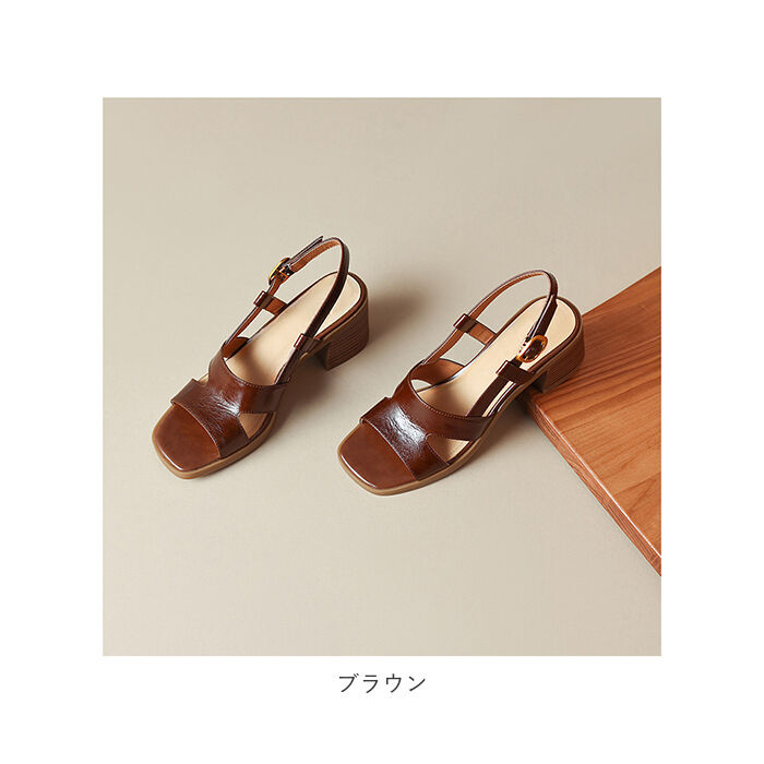 BACKYARD FAMILY「サンダル レディース 通販 オープントゥ ヒールサンダル チャンキーヒール スクエアトゥ」|サンダル|