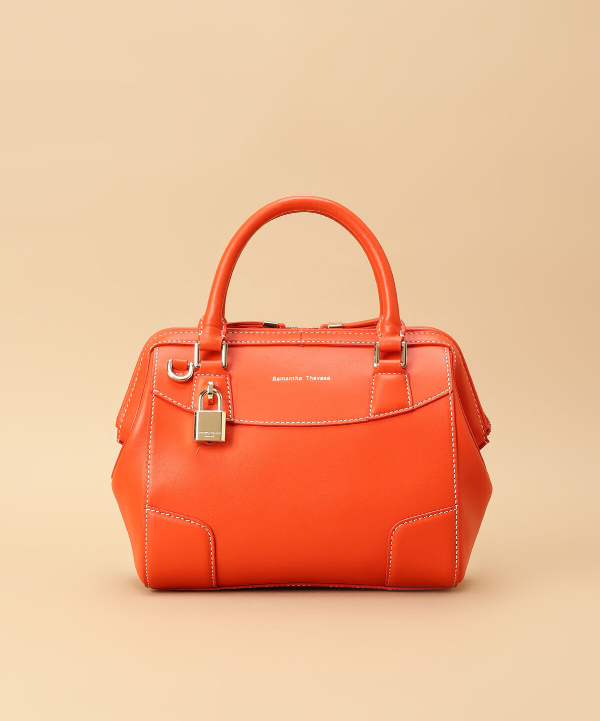 Samantha Thavasa「イタリアンカーフレザー ボストンバッグ 大サイズ」|ハンドバッグ|オレンジ
