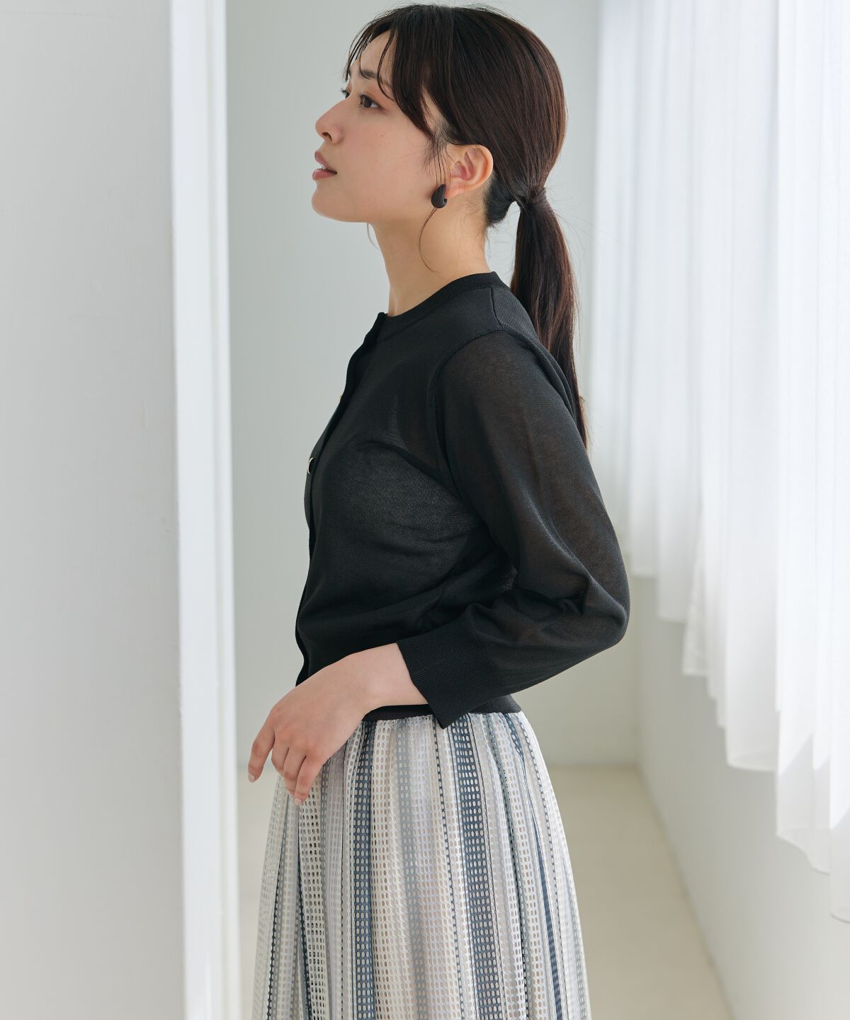 アンドクチュール「クルーネックシアーカーディガン」|カーディガン|