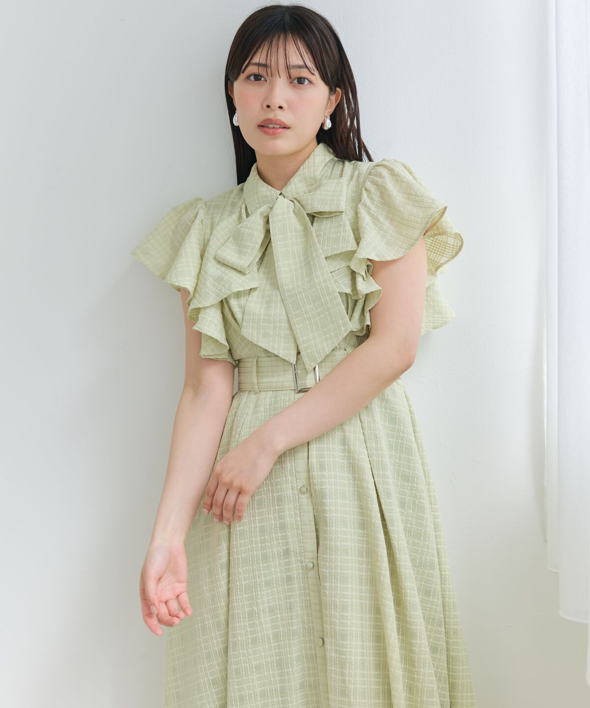 アンドクチュール「シアーチェックフリルリボンワンピース」|ワンピース|