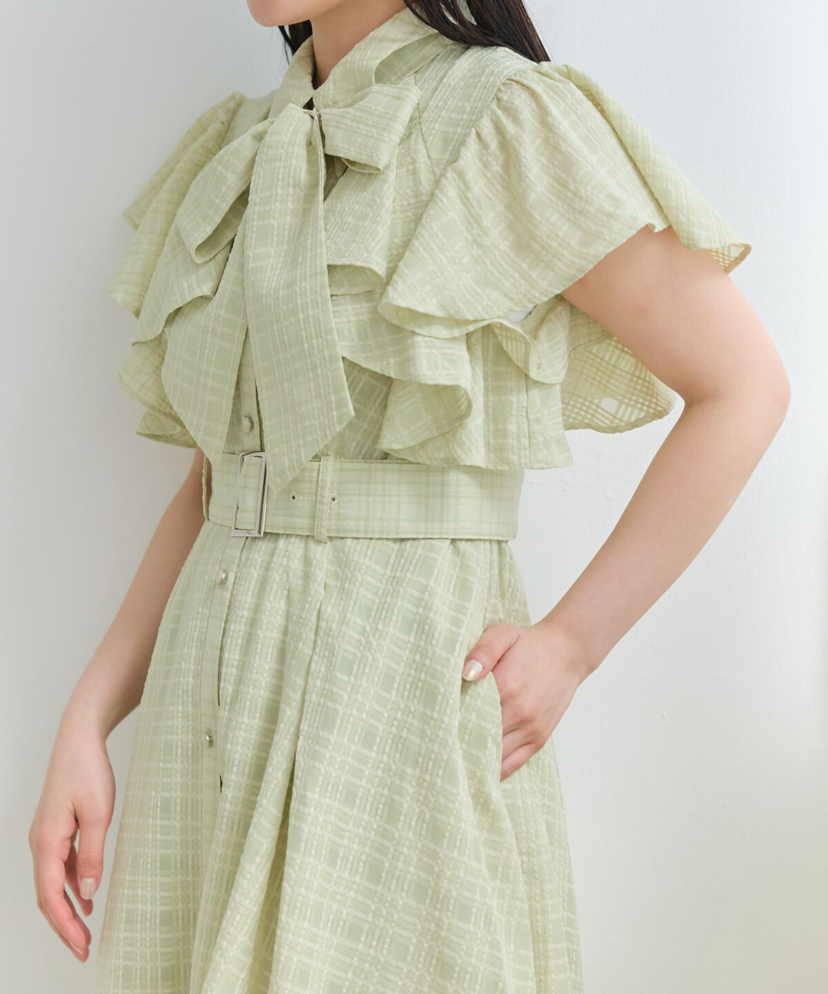 アンドクチュール「シアーチェックフリルリボンワンピース」|ワンピース|