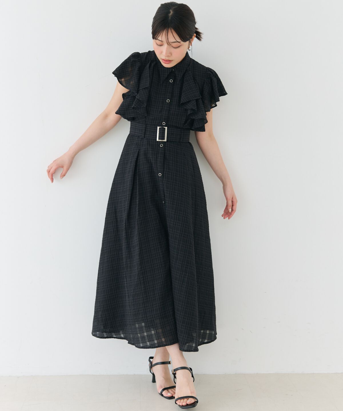 アンドクチュール「シアーチェックフリルリボンワンピース」|ワンピース|