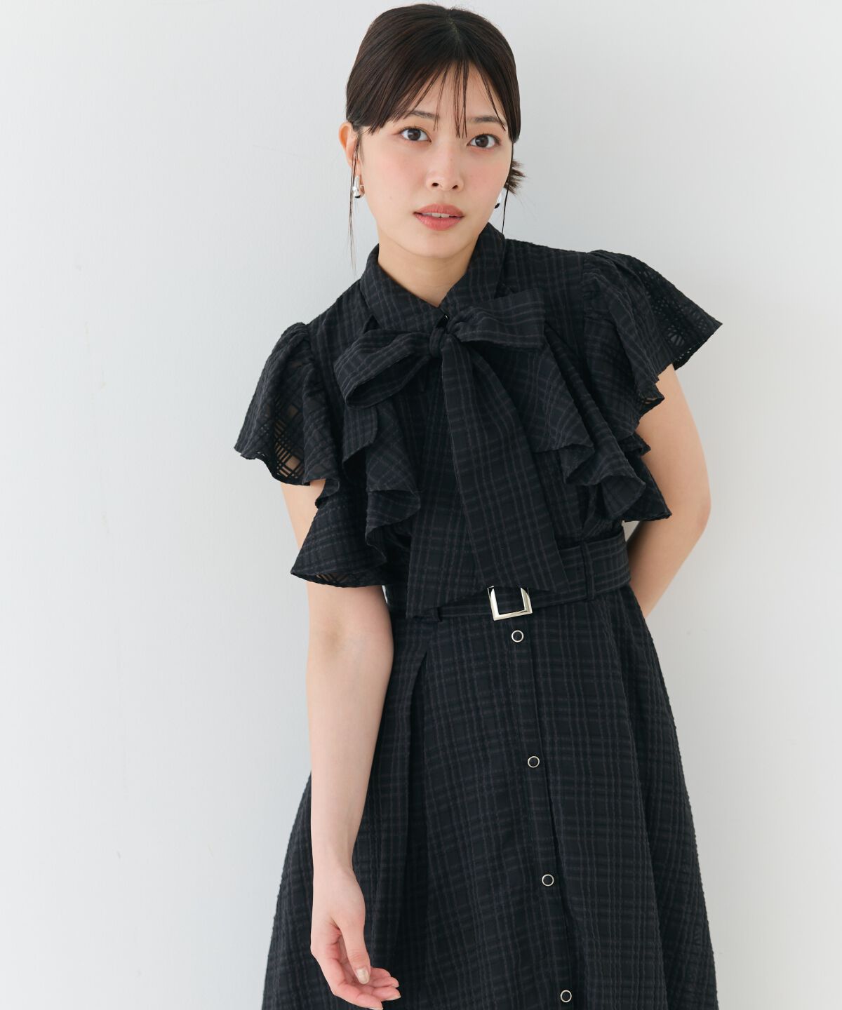 アンドクチュール「シアーチェックフリルリボンワンピース」|ワンピース|